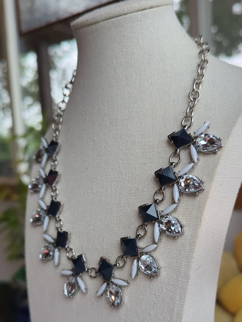 Charming Charlie Silver Tone Foil Back Statement Necklace, 16